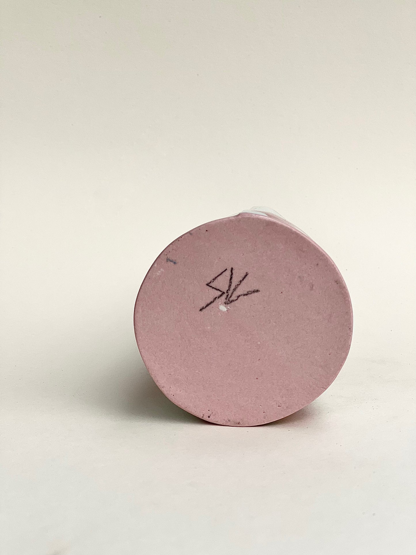 Conical vase - colored circles red pink on pale blue background
