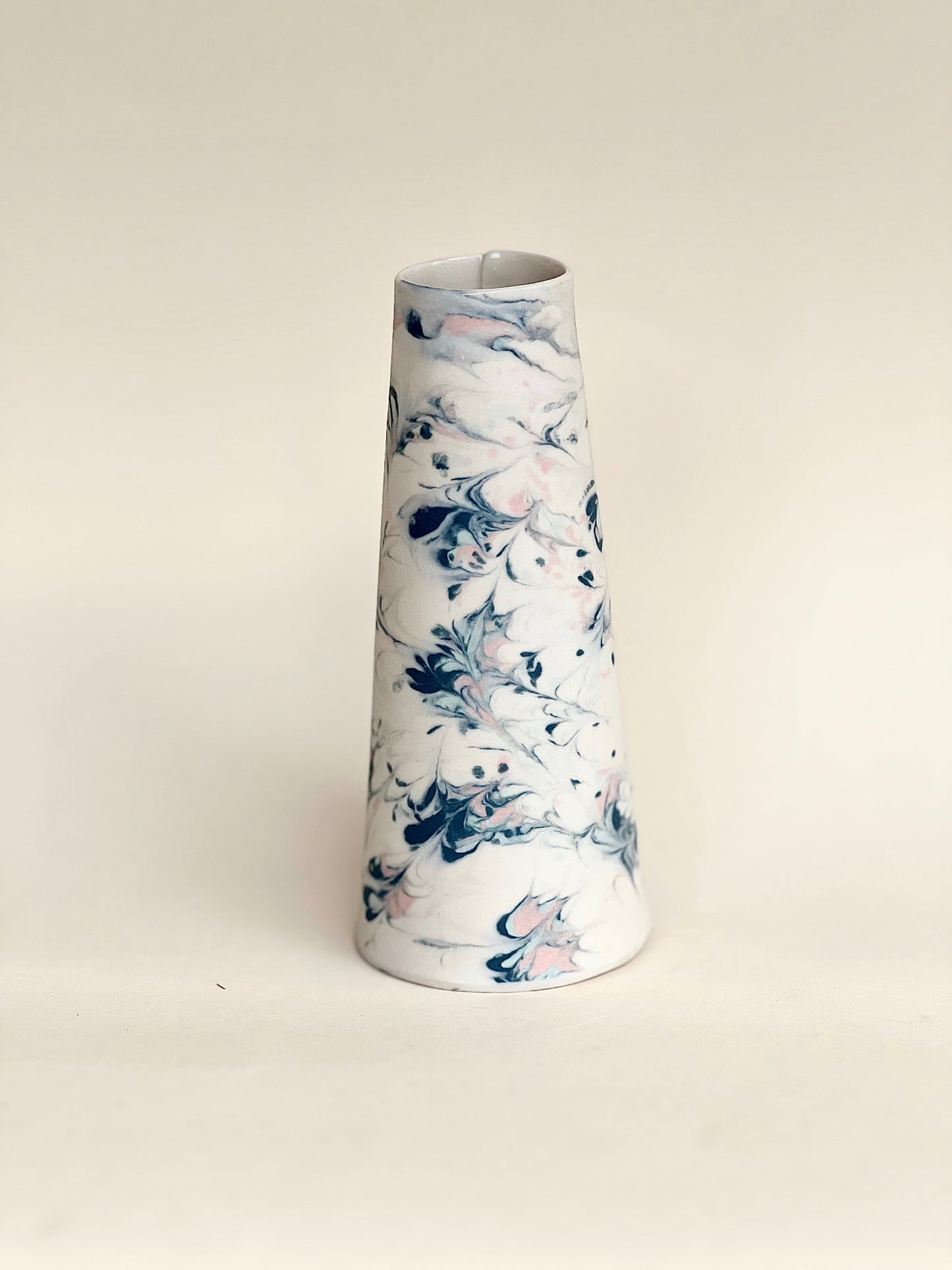 Conical vase - splash colors blue, pink and pale blue on white background