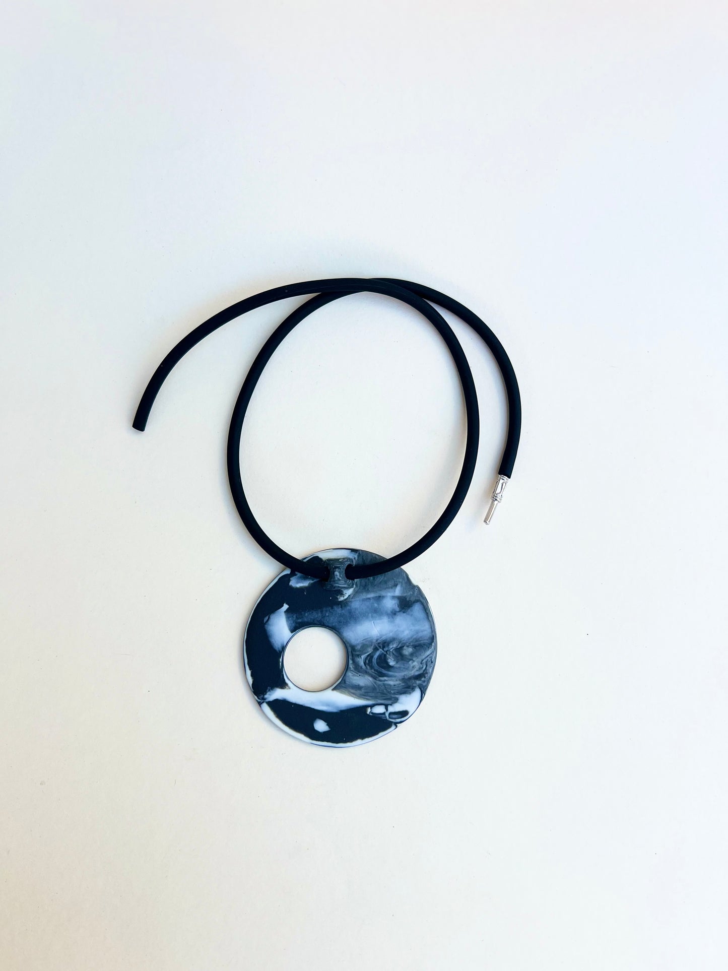Black marbled porcelain necklaces - handmade porcelain necklace, black and white