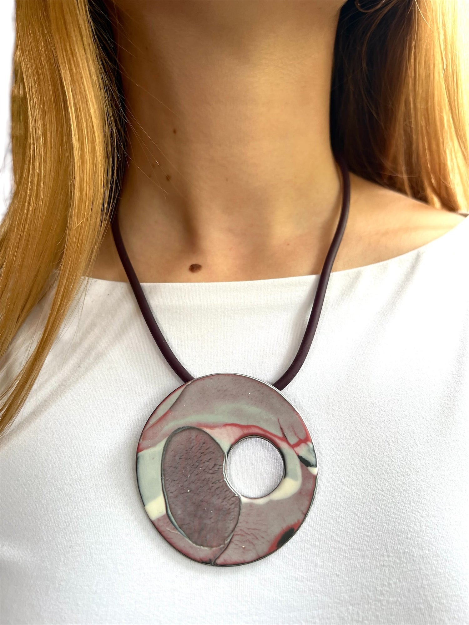 Pinky marbled necklaces - Handmade porcelain necklace