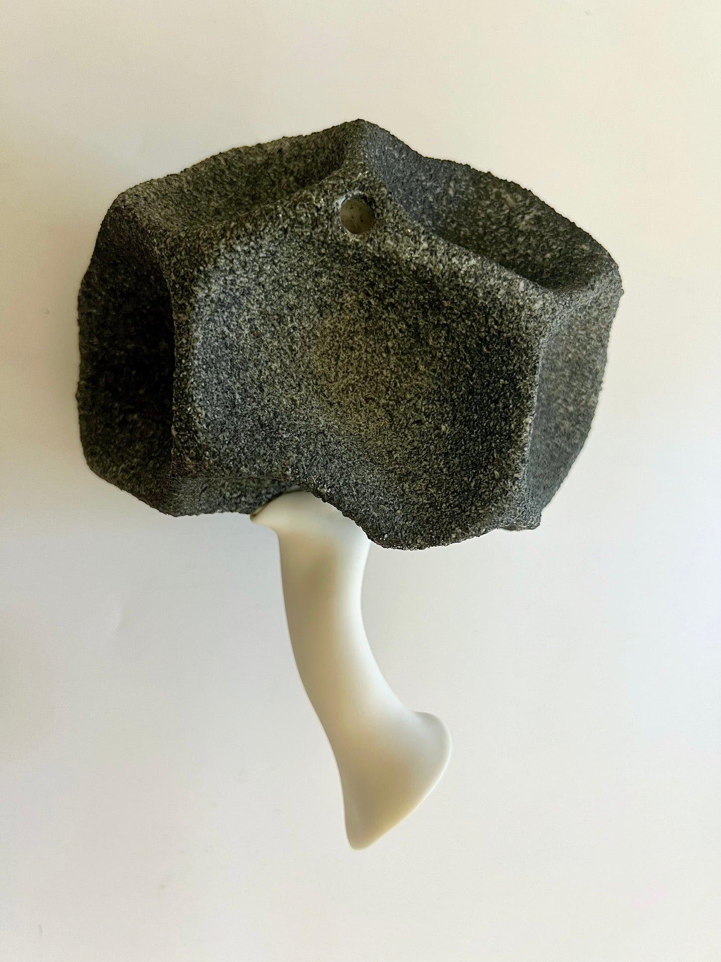 Back view of Crazy Wallflower — Black Spore showing the rear of the handmade porcelain wall sculpture and its wall-mounting detail.
