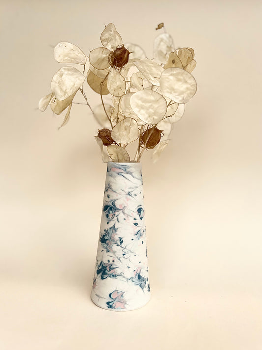 Conical vase - splash colors blue, pink and pale blue on white background