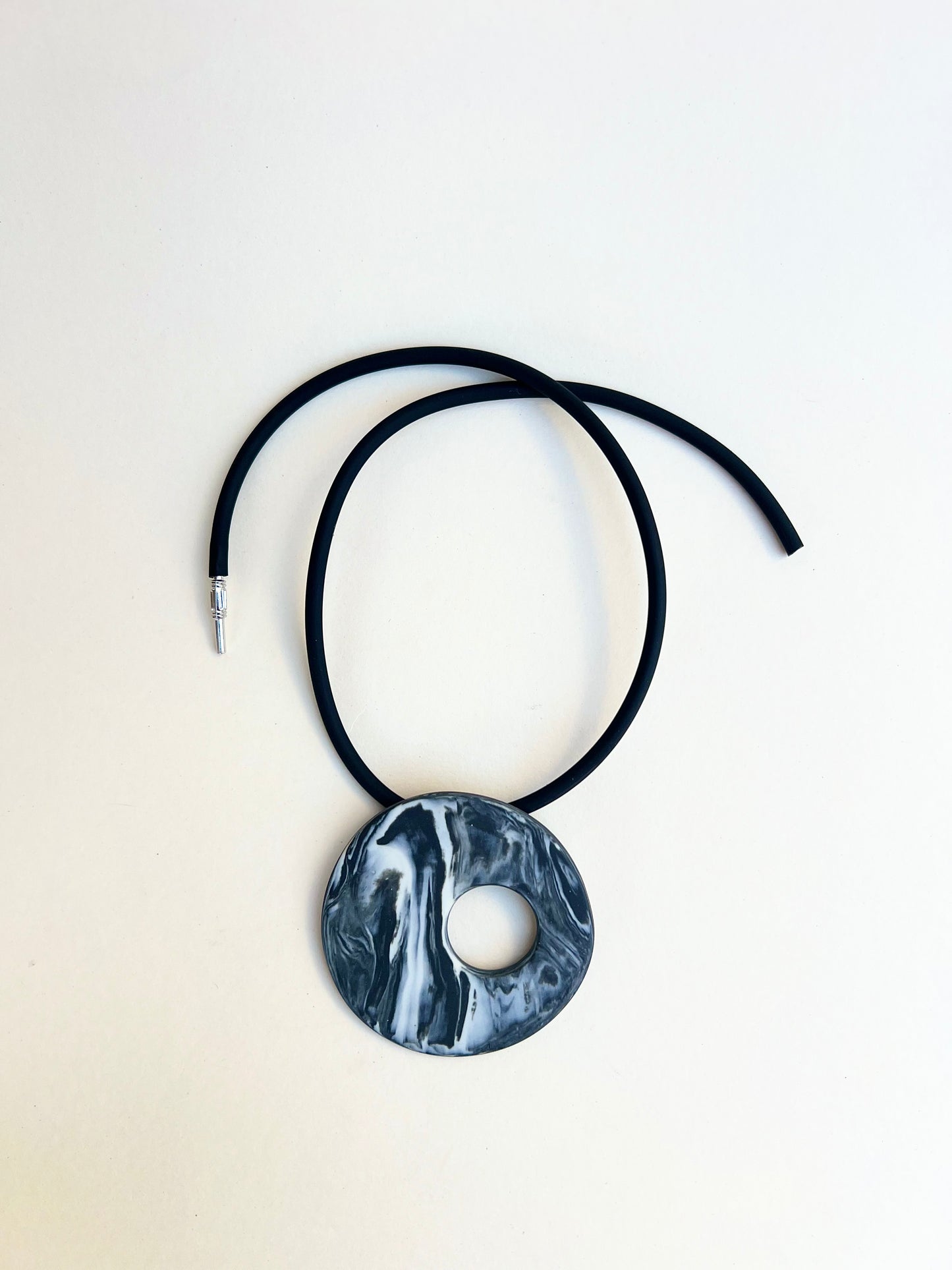 Black marbled porcelain necklace - handmade porcelain necklace, black and white