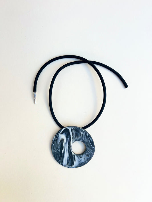 Black marbled porcelain necklace - handmade porcelain necklace, black and white