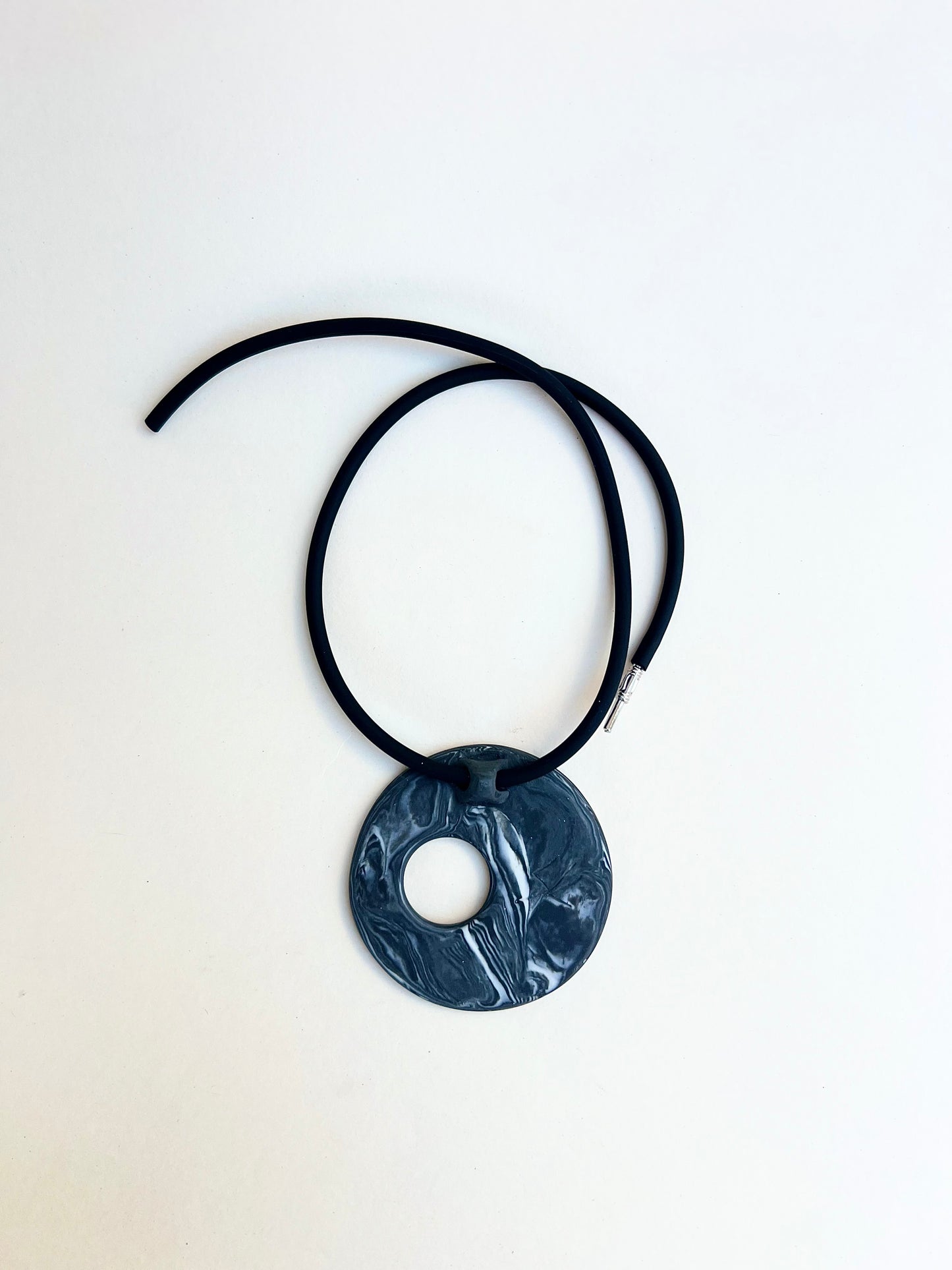 Black marbled porcelain necklace - handmade porcelain necklace, black and white