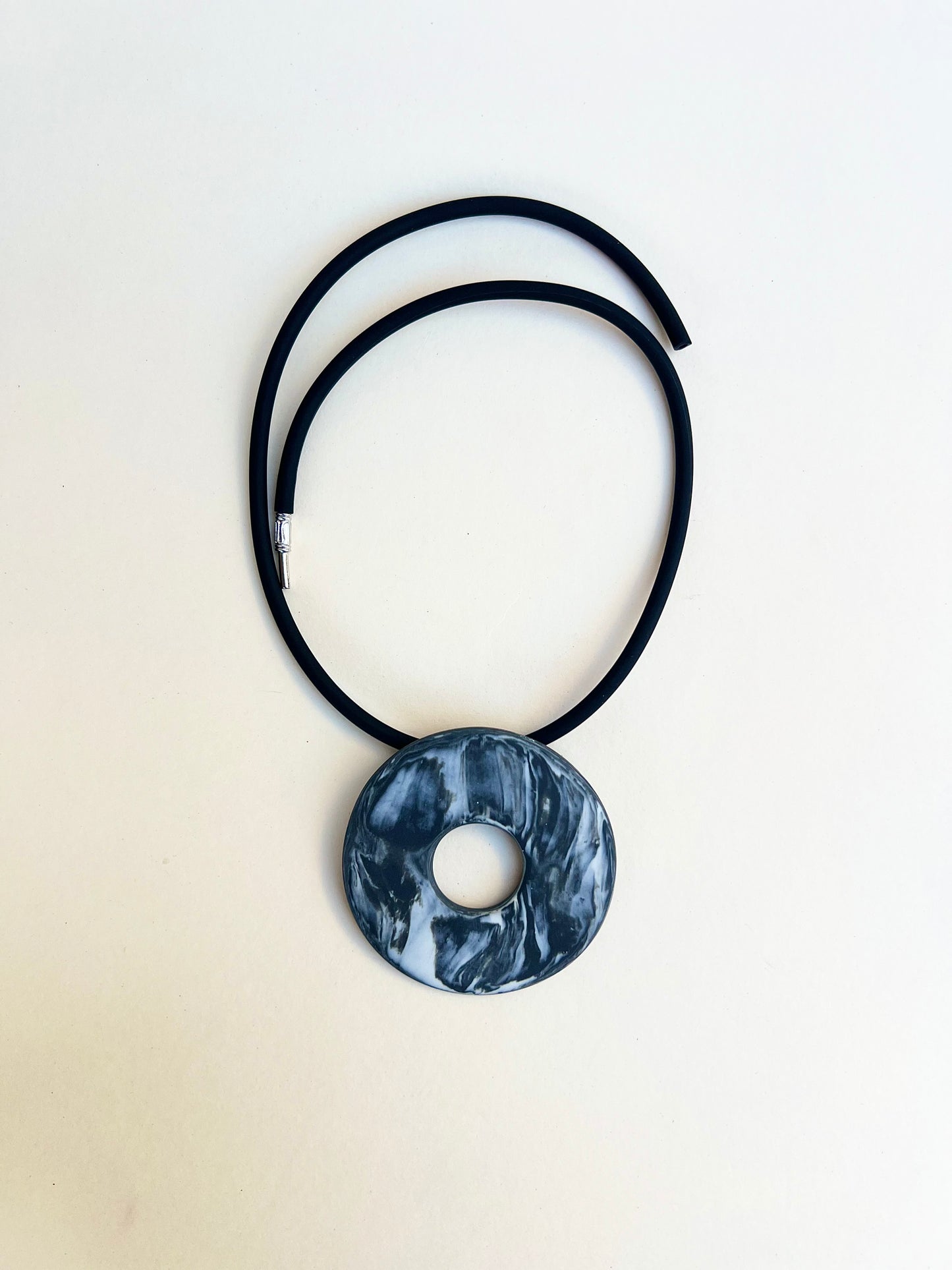 Black marbled porcelain necklace - handmade porcelain necklace, black and white