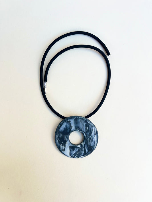 Black marbled porcelain necklace - handmade porcelain necklace, black and white
