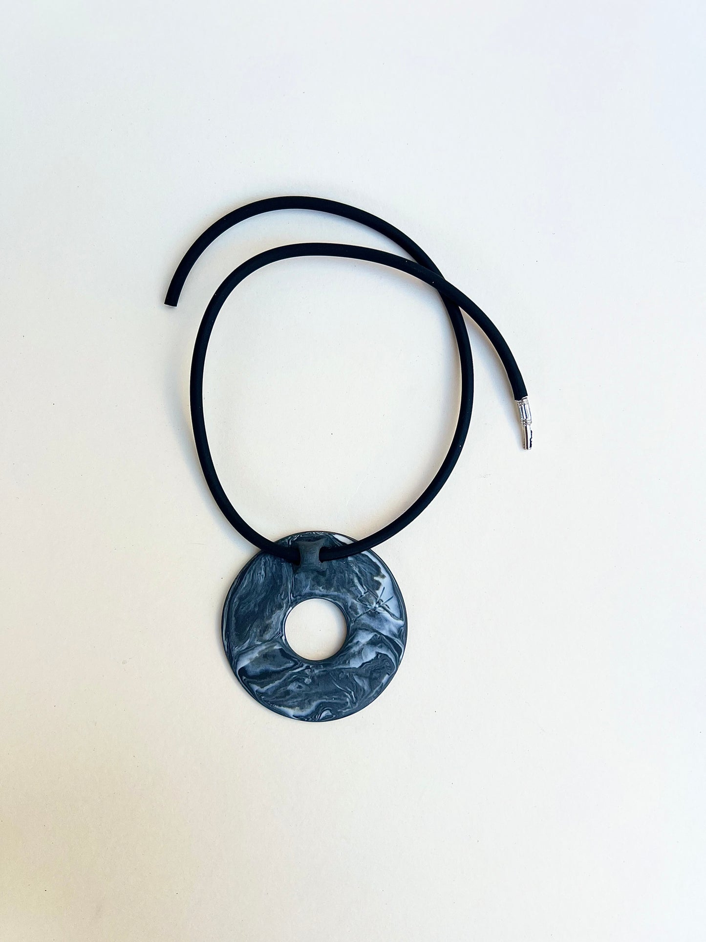Black marbled porcelain necklace - handmade porcelain necklace, black and white