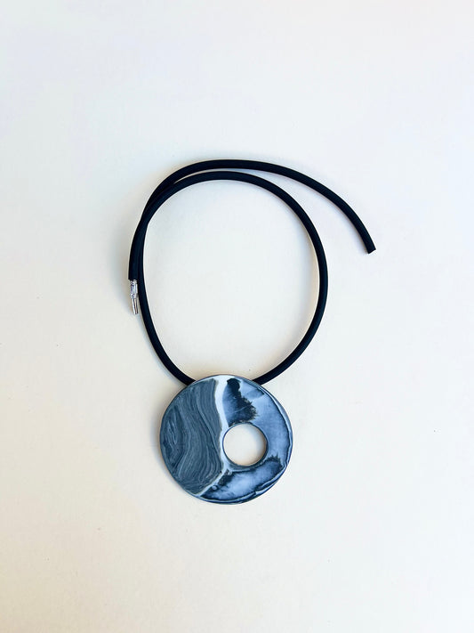 Black marbled porcelain necklaces - handmade porcelain necklace, black and white