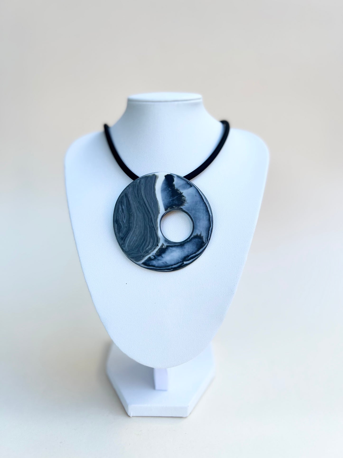Black marbled porcelain necklaces - handmade porcelain necklace, black and white