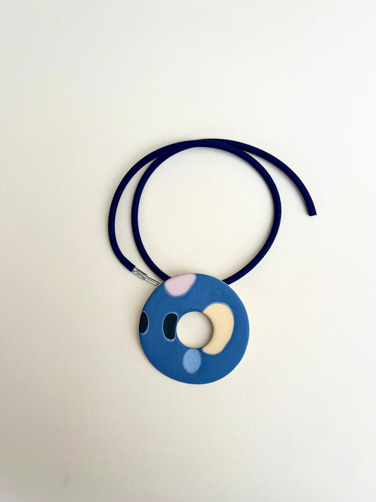 Colored porcelain pendants-Patterned porcelain necklace - blue