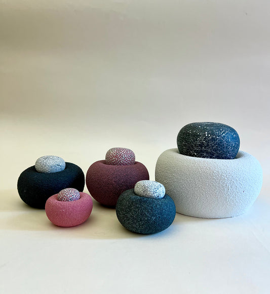 Nest II modular porcelain sculpture composed of five handcrafted organic forms.